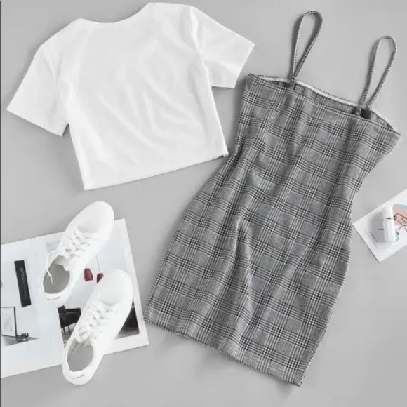 Zaful Houndstooth Glen Check Cami Bodycon Mini Dress Size Large (8) - Picture 2 of 8